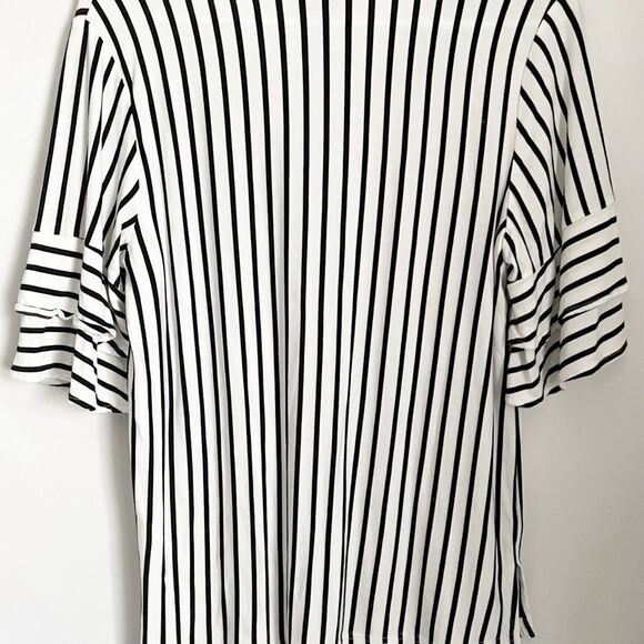 🟢Skies Are Blue Striped V-neck Top Ruffle Sleeves S - Picture 6 of 7